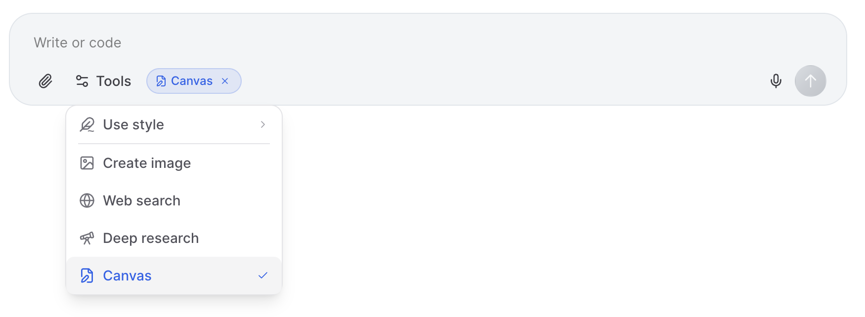 ZeroTwo AI | AI agent platform | ZeroTwo Canvas tool selector in the chat interface