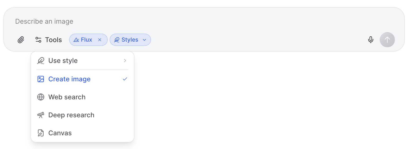 ZeroTwo AI | AI agent platform | ZeroTwo chat input tool selector showing image creation options