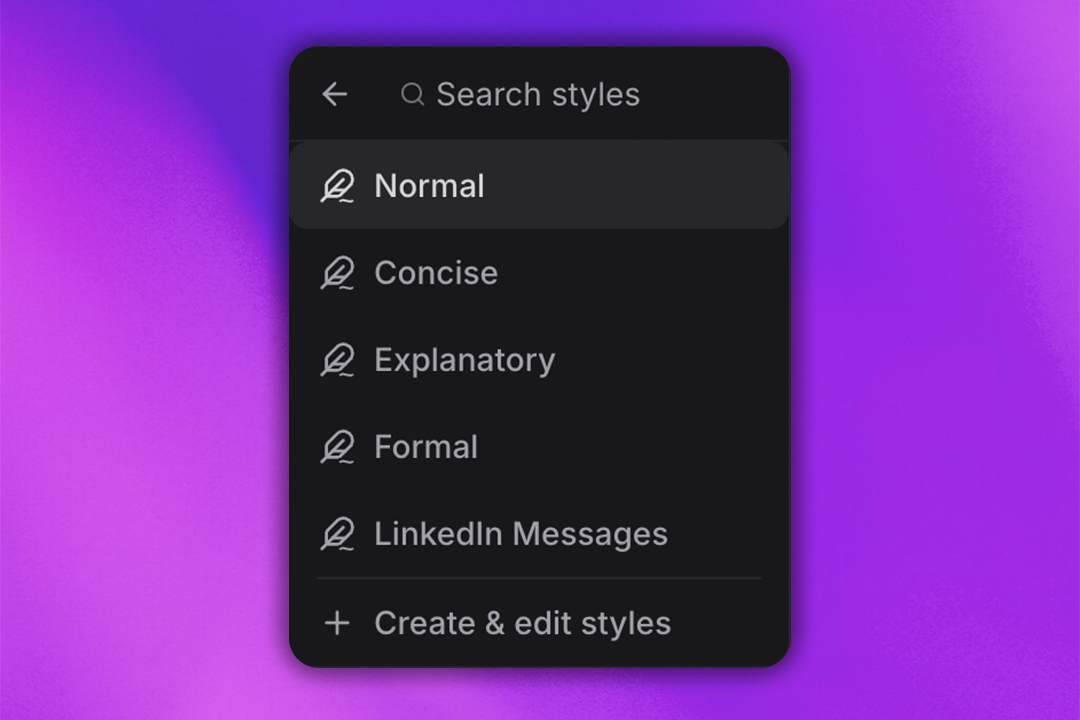ZeroTwo AI | AI agent platform | ZeroTwo writing styles interface showing customization options