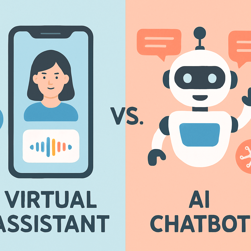 Illustration comparing virtual assistants and AI chatbots