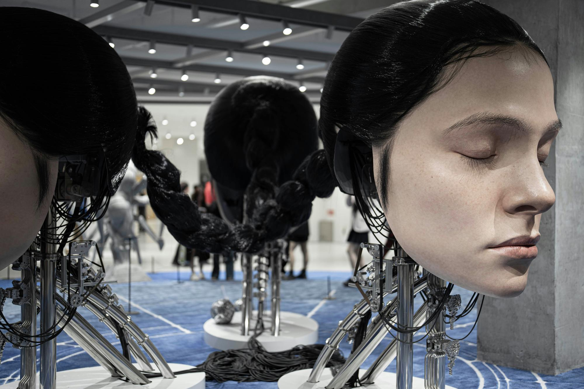 Image depicting futuristic AI chatbots interacting with humans